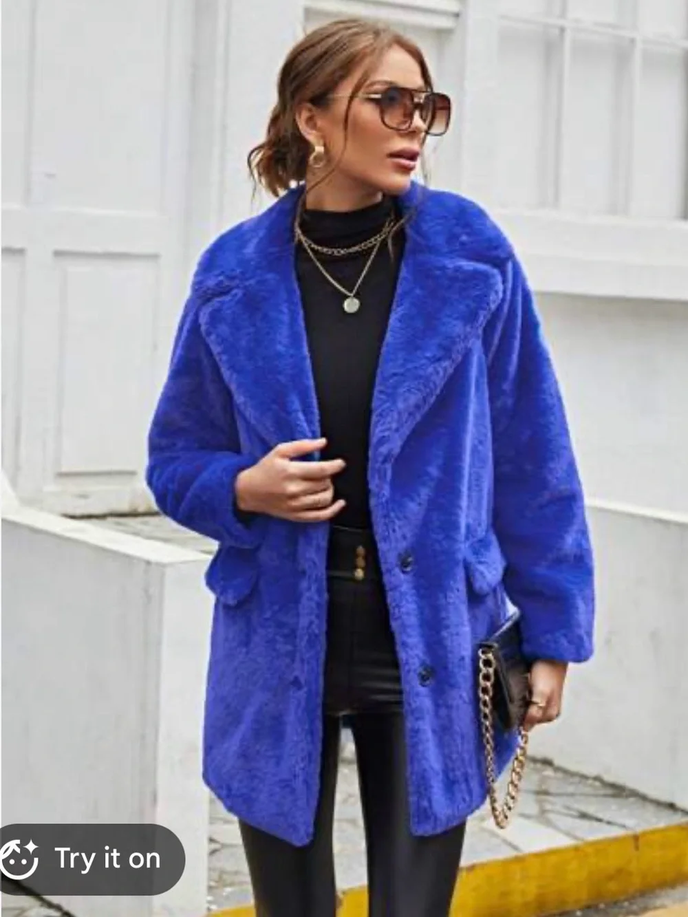NWT Avec Les Filles Electric Blue Faux-Fur Teddy Coat size XS loose fit.